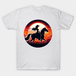 Cowgirl Horse Rider's Dream into the Sunset for Rodeo Queen T-Shirt